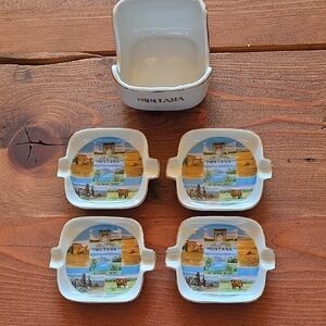 Vintage Ashtrays Montana Souvenir Set Of 4 And Holder